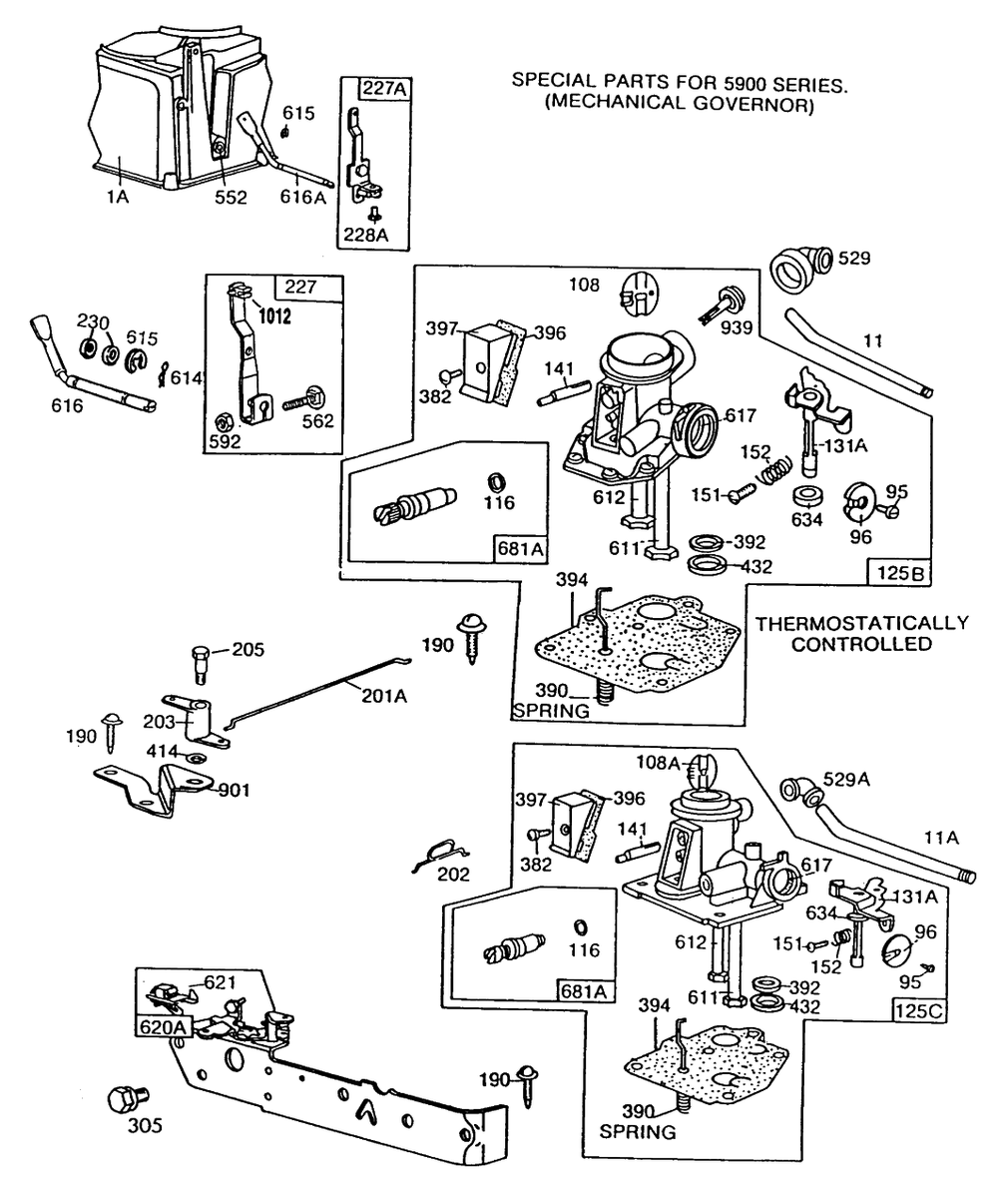 Carburetor Assembly Controls Diagram and Parts List for 110902-1114-XX  Briggs and Stratton Engine